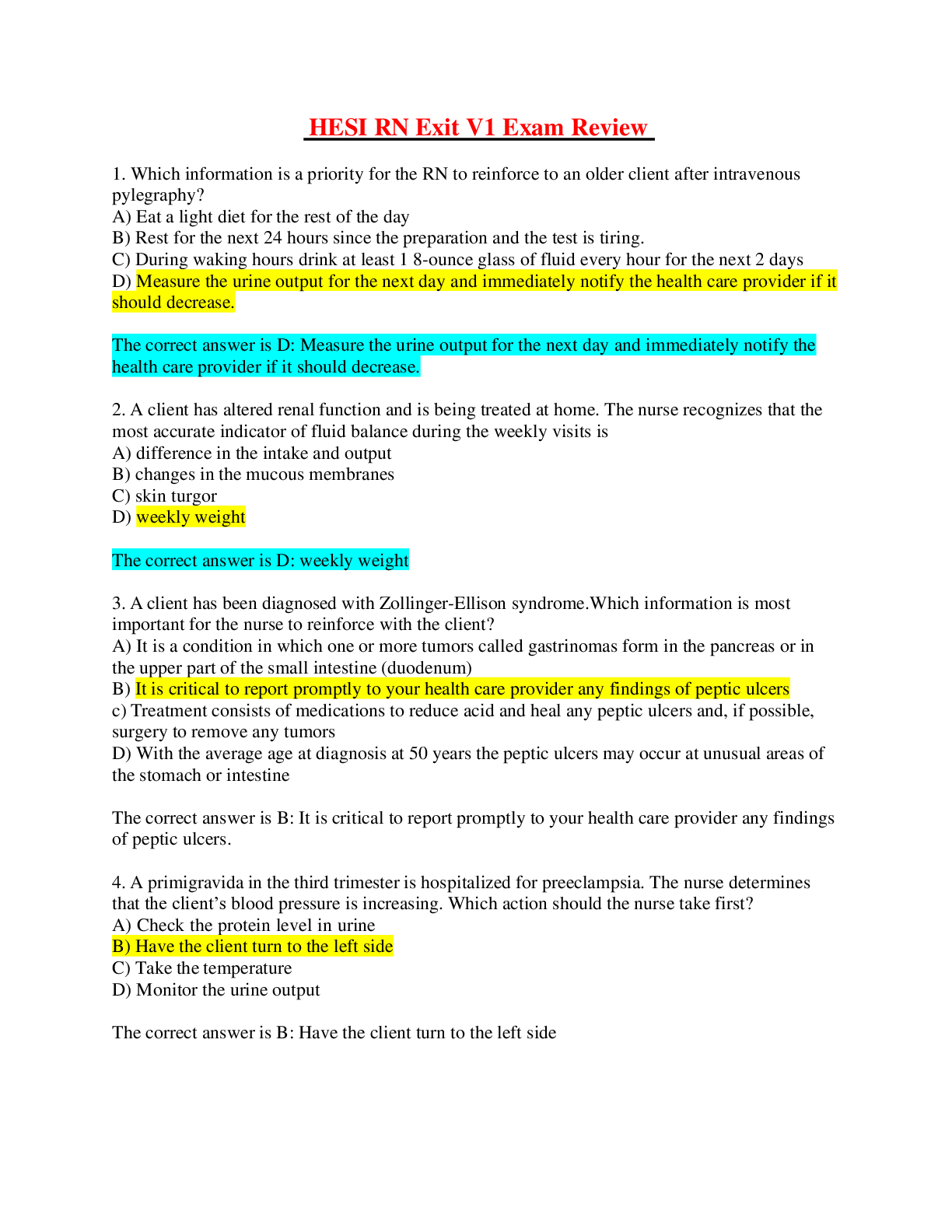 Preview image for 2020 HESI RN EXIT EXAM V1 - For a Guaranteed Grade A+